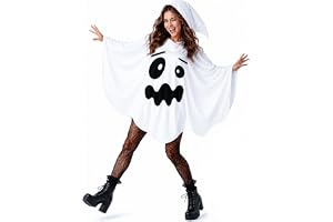 Halloween Costume Women Dräkt Vuxna Spökdräkt Dam, Vit Poncho med Huva | One Size, Mjuk och Lätt Poncho med Rymlig Passform för Halloweenfest, Karneval, Cosplay, Fotografering och en Tydlig Spöklook