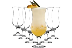 Rink Drink Pina Colada Cocktail Glasses Set - 460ml - Pack of 6 - Hurricane Style Poco Grande Party Milkshake Drinking Glass Barware