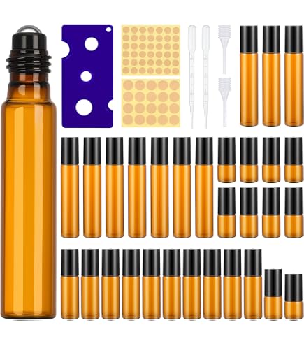 XYUXWLG Ätherische Öle Flaschen Set – 16 X 10 Ml Braunglas-Rollerflaschen Mit Pipette & Öffner