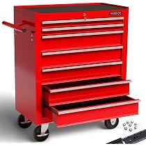 Chariot D'atelier 3 Niveaux Rouge - Charge Max 150 Kg, Avec Tiroir Verrouillable Et Roues Freinées - Pour Garage, Bricolage
