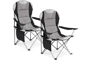 Mondeer Campingstolar set med 2, vadderade hopfällbara stolar med hög rygg med mugghållare och sidofickor för camping fiskepi
