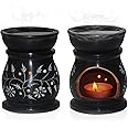 Pure Source India Handcrafted Soapstone Aroma Burner Oil Diffuser and 1 Tea Light Candle (Black)
