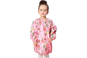 AIEOE Waterproof Smock for Kids Long-Sleeved Feeding Smock Bibs Boys Girls Cartoon Painting Cover Coat Birthday Gift Portable