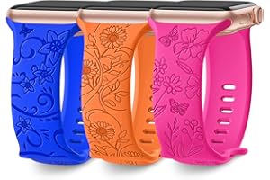 AMSKY Silikonowy pasek zastępczy do Apple Watch, 3 sztuki, z motywem kwiatowym, kompatybilny z Apple Watch 40 mm, 41 mm, 44 mm, 45 mm, 38 mm, 42 mm, 49 mm, dla kobiet, silikonowy pasek zastępczy,
