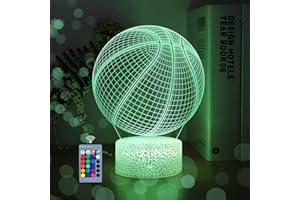 Whatook - Luce notturna a forma di pallone da basket per ragazzi; lampada 3D Illusion con telecomando, 16 colori intercambiabili, idea regalo perfetta per appassionati di sport e pallacanestro