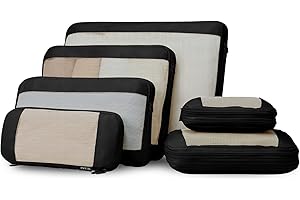 MURISE Zestaw 6 Organizer do Walizki Kompresyjny, Compression Packing Cubes do Plecaka, Organizer Podróżny na Wakacje i Podróże, Akcesoria Kempingowe i Podróżne, Czarny