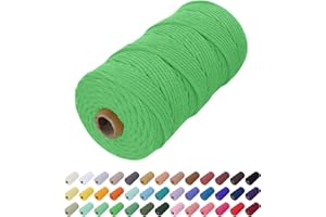 Uiopa Corde Macramé 2mm x 200m, Fil Macramé Coton Corde Coton Naturelle, Ficelle Cordon Macramé Cordelette 2mm pour Tenture Murale, Porte Plante Mural, Rideau, Décoration Bohème (Vert Gazon)