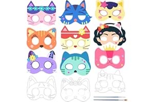 Landifor 24pcs Cat Dollhouse Colour-In Masks Kids DIY Kitten Graffiti Blank Painting Mask for Anime Themed Party Carnival Masquerade Cosplay Dress Up Children To Make & Decorate