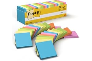 Post-it Notes, Assorted Colours, 24 Pads, 100 Sheets per Pad, 76 mm x 76 mm - Self-Stick Notes for Note Taking, to Do Lists & Reminders, School and Office Supplies