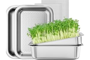 ‎MAGICBOX Magicbox 2er Set Edelstahl Sprossen Anzuchtset, 26 x 19 cm Keimschalen Set für Sprossen und Microgreens, 2-in-1 Anzuchtschale mit Doppelter Größe, Rostfreier Edelstahl, Spülmaschinenfest