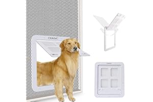 CEESC Zanzariera per cani – Porta per animali domestici con serratura (37 x 43 cm, grande, bianco)