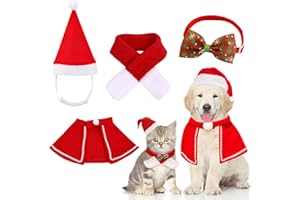 HUAHUANGHUI 4 Piezas,Disfraz de Navidad para Mascotas,Traje de Navidad Perro pequeño,Gorro y Bufanda de Gato de Navidad,Disfraz De Gato Navidad,Disfraz de Papá Noel de Pet (S)