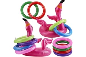 SAVITA Jeu De Lancer d'Anneaux De Flamants Gonflables 2 Pièces De Flamants Gonflables avec 12 Anneaux Flottants pour Hawaï Luau Décorations De Fête Jeu De Billard