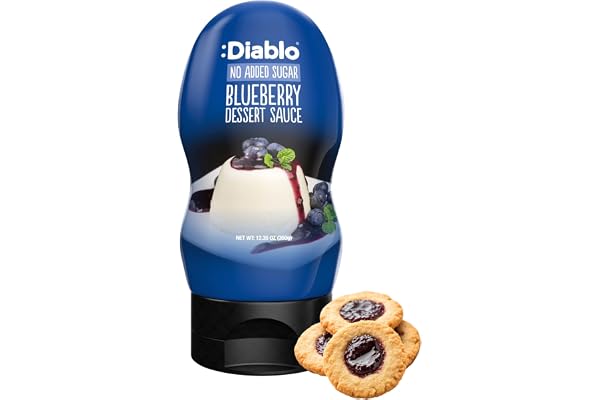 Diablo blåbärssås utan tillsatt socker – glutenfri, glutenfri, lågkolhydratdessertsirap, söt toppning för pannkakor, våfflor, glass, kaffe, milkshakes och godis, 350 ml