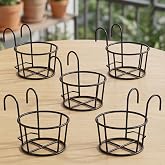 ecofynd 5 Pack Round Metal Hanging Flower Pot Stand For Railing planters, Gamla stand Pot Holder for Balcony decoration items