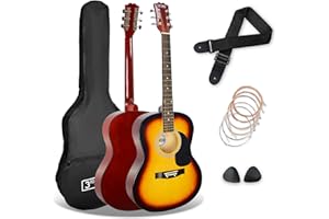 3rd Avenue 4/4 Westerngitarren-Set mit Stahlsaiten, für Anfänger – 6 Monate KOSTENLOSER Unterricht, Tasche, Plektren und Ersatzsaiten – in Sunburst