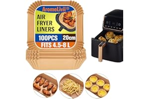 AROMELIVII Lot de 100 Papiers Cuisson pour Ninja Air Fryer MAX AF180EU, AF180EUCP, AF140EU, Feuilles Jetables 20cm Antiadhésives et Imperméables, Accessoire de Protection pour Friteuse à Air Chaud 4,5L-8L