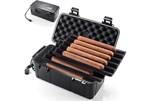 Eligara Reise-Zigarren-Humidor-Koffer mit Luftbefeuchterscheibe, wasserdicht, langlebig und knautschfest, hält bis zu 10 Zigarren, tragbare Zigarrenbox Geschenk für Männer (L - 23,8 x 12,7 x 9,6cm)