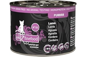 catz finefood Purrrr Nourriture pour Chat monoprotéine d'agneau Humide N° 111 pour Chats sensibles à la Nutrition 70% Viande Boîte de 6 x 200 g