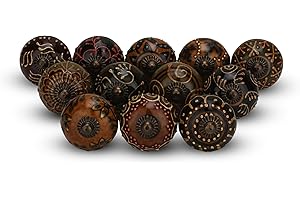 FURNISHFUL FINESSE Brun Foncé Boutons de Porte D'armoire Boutons de Tiroir en Céramique Ancien Boutons de Commode Pour Tiroir Cuisine et Meubles Placard et Poignées en Laiton - Lot de 12