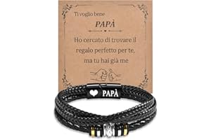 YELUWA Bracciale per Papà, Regalo Papà Bracciale Uomo, Bracciale Uomo in Pelle Con Incisione “papà” - Idee Regalo Papà Festa Del Papà Compleanno, Bracciale Da Uomo Con Testo Inciso Al Laser