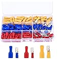 Spade Connector Insulated Crimp Terminals, Electrical Wire Terminals Crimp Connector Set, Male and Female Bullet Connectors Tool Kit for Electrical Wiring(Red, Yellow, Blue, 150 Pcs)