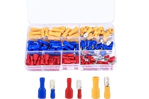 PANBEIQIWEU (Rosso, Giallo, Blu, 150 Pezzi)-Set Connettori per Cavi a Crimpare, Assortimento di Capicorda, Terminali Crimpare Isolati Forcella, Morsetti per Cavi Elettrici, Attrezzi per Connettori Proiettile
