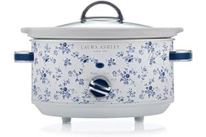 Laura Ashley Mijoteuse Électrique 3,5 Litres avec Imprimé China Rose par VQ - Slow Cooker pour 4 à 5 Personnes, Économique en Énergie, avec 3 Réglages de Température et un Couvercle en Verre Trempé
