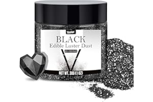 VIVIDYE Edible Glitter for Halloween - 30g / 1oz Luster Dust Edible Glimmer Powder for Sparkling Drinks, Foods, Wine, Cake - Food Grade Shimmer Dust Powder for Baking, Beverage, Cookies Decoration (black）