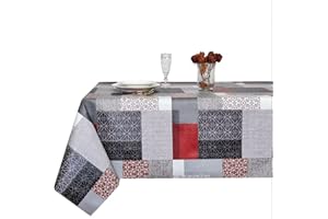 HULEHULE TEX Mantel de Hule Huletec con Estampado de Cuadros Grises, Rojos y Blancos Mirka Red. Composición 100% PVC. (140_x_250_cm)