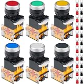 HAAMNING7 6pcs 440V 22mm Momentary Push Button Switch 10A 5 Colors (Red, Blue, Green, White, Yellow and Black), LA38-11, 1 NO