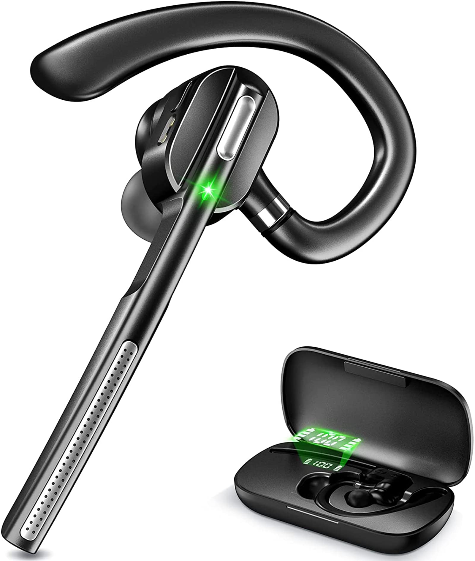Dechoyecho Bluetooth Headset V5.1,Wireless Headset With Battery Display Charging Case,Bluetooth Earpiece With Noise Canceling