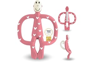 Matchstick Monkey - Beißring Affe Original - Baby Zahnungshilfe - weiche Noppen massieren wundes Zahnfleisch - 100% Silikon - BPA-frei - Greifling für Zahnen (Herzchen (Rosa) - Special Edition)
