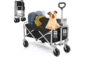 HOBBYZOO Chariot Pliable à Roulette - Chariot de Plage, Roues Tout-Terrain, poignée réglable, Taille compacte(74x45x84 cm) - avec Jusqu’à 100kg - Idéal pour Camping, Plage, Jardinage (Noir)