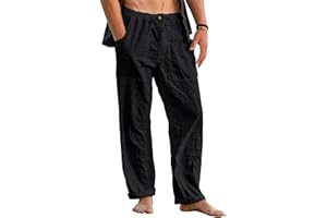 Cegerne Pantaloni di Lino da Uomo Pantaloni Estivi Lunghi Leggeri Medievale vestibilità Ampia Casual Pantaloni Casual Spiaggia