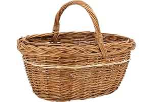 AUBRY GASPARD - Panier à Provisions Osier Lucette - Ovale Bicolore Beige et Caramel - Rebords Tressés - 40x30x22 cm - Poids 0,50 kg - Idéal Courses et Pique-Niques