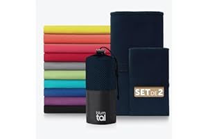 Blumtal Serviette Microfibre 180x90 cm + 80x40 cm - Disponible dans Nombreuses Couleurs et Tailles- Serviettes de Sport compactes- Ultra légères et à séchage Rapide - Bleu