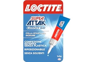 Loctite Super Attak Comfort Gel, Super colla trasparente e potente, Colla per scarpe extra forte con formula gel inodore, Colla forte per tutto che non si attacca alle dita, 1x3g