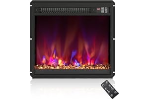 COSTWAY Caminetto Elettrico da Incasso, Inserto Camino Elettrico con Riscaldamento 1500W, Telecomando, Timer 0,5-9H, Effetto Fiamma Regolabile, Termostato e Protezione da Surriscaldamento (49x12x45cm)