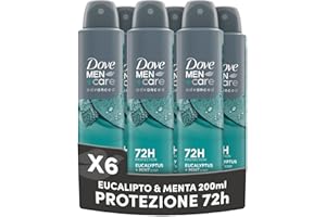 Dove Deodorante Dove Men + Care Eucalipto e Menta Spray Advanced Care, Deodorante Uomo, con 1/4 Crema Idratante, Formula Idratante e Delicata sulla Pelle, Protezione Fino a 72 Ore, 6 Pezzi da 200 ml
