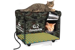 clawsable Clawsable Indestructible Heated Cat House for Outdoor Cats in Winter, Extremely Waterproof, Fully Insulated Outside Feral Cat House Shelter for Stray Barn Cat (Green Camo, Small Cuboid)