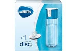 Brita Gourde filtrante transparente bleue, réduit le chlore, le plomb et autres impuretés organiques pour une eau du robinet plus pure, sans BPA, 1 filtre MicroDisc inclus