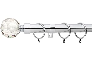 A.Unique Home Gem Crystal Ball Metal Extendable Curtain Pole with Rings and Fittings, In a Variety of Colours and Sizes (25/28mm) (Nickel, 120cm - 220cm, 47" to 87" Approx)