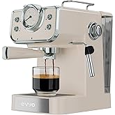 EVVO Cafetera Express Intensa Retro, 15 bares, cuerpo de acero, Espressos y Capuccinos, 950W, Doble salida, Portafiltros, Dep