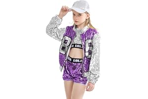 LOLANTA 4 części dziewczynki Hip Hop Dance Costume Kids Glitter Jazz Dance Clothes Dołączony zestaw skarpet