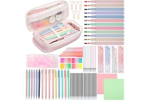 gyoyede 82pcs Aesthetic School Supplies Stationery Set with Pencil Case,Pastel Highlighters Gel Pens Mechanical Pencils 0.5 & 0.7mm,Essentials Stationary Set for Students Back to School Supplies（Pink）