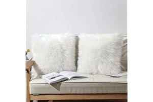 OYIMUA White 24'' x 24'' Fluffy Soft Faux Fur Cushion Covers Pack of 2, Luxurious Home Decorative Super Soft Plush Pillow covers Case 60 x 60 cm for Sofa Bed Car