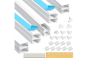 Romon Canaleta Cables pared Adhesivo, 10 Piezas Canaletas Adhesivas PVC 0.4m*20mmx10mm Blanco Esconder Cable Management para Organizar, Proteger y Cubrir Cables de TV y de Red Domésticos para Despacho