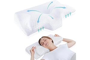 GD GREAT DREAMS GreatDreams® Almohada Ortopedica Cervicales y Cuello - Almohada Antironquido Ergonómica con Espuma de Memoria - Butterfly Pillow para Dormir de Lado - Alivia Dolor de Cuello y Espalda.