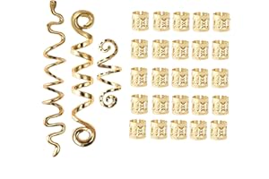 PAITOK 28 Pièces Manchette à Cheveux Dreadlocks en Spirale Ensemble de Perles de Tressage de Cheveux, Anneaux de Tresse de Cheveux Réglables en Or et Bijoux de Cheveux à Clip en Spirale
